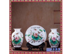 陶瓷花瓶擺件山川秀色三件套粉彩瓷器臺(tái)面擺件板間家居飾品